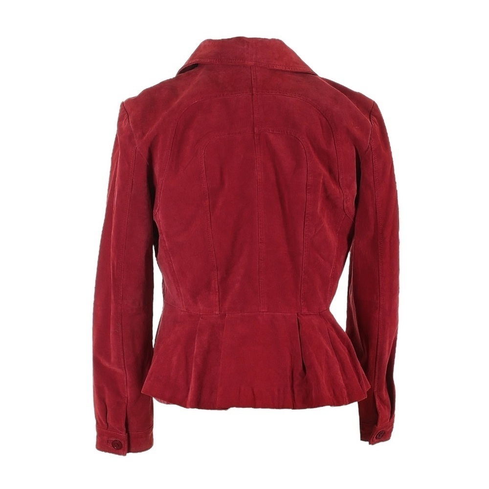 Bernardo Vintage 90s Peplum Blazer Size XL Red Suede Leather Classic Feminine - Picture 2 of 7